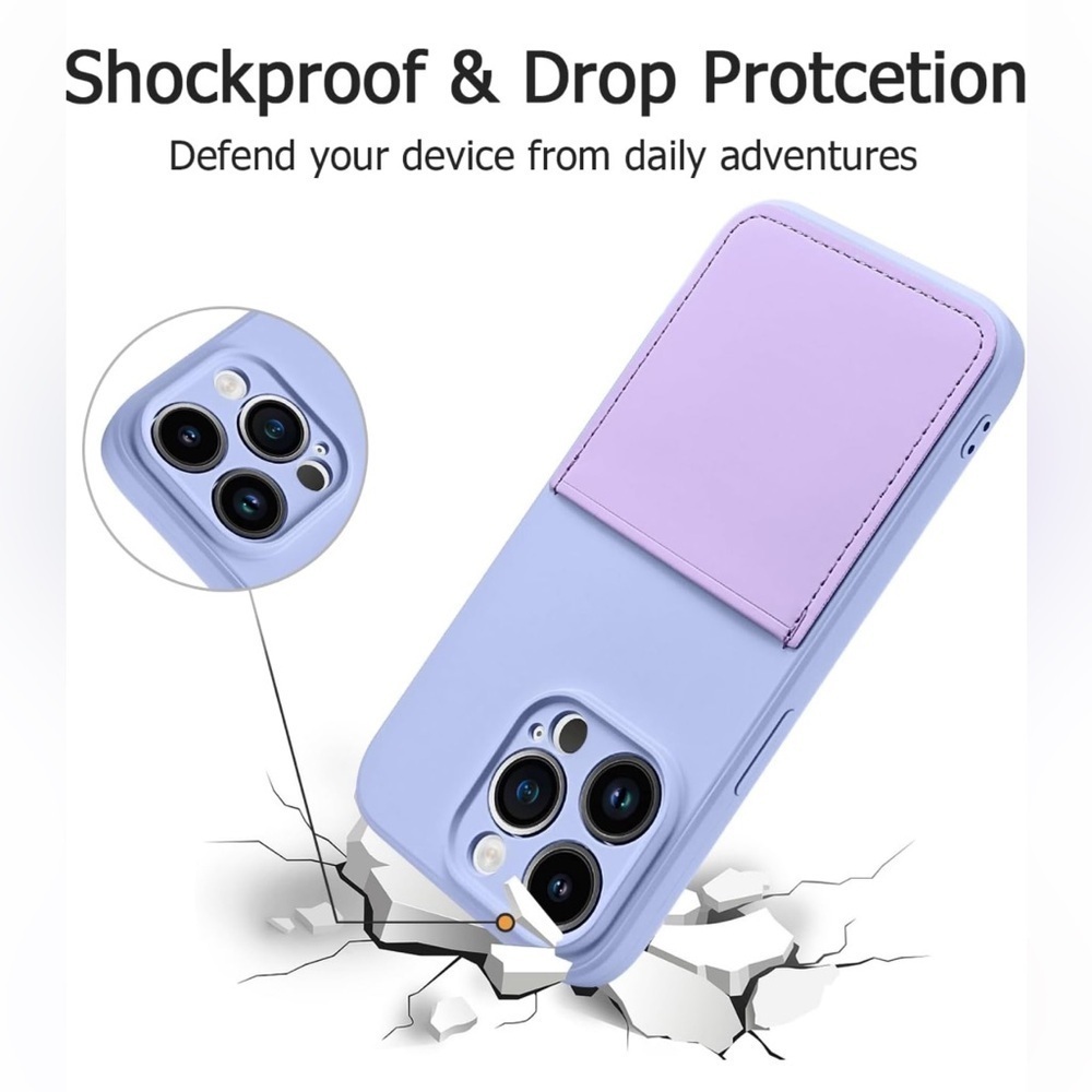 iPhone 14 Pro Case with Card Holder Soft Liquid Silicone Credit Card Slot,purple